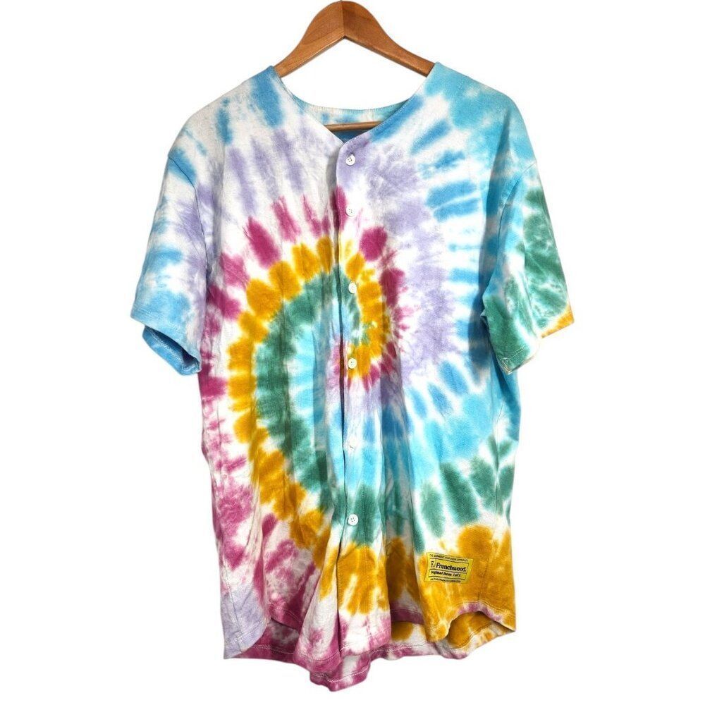 Frenchwood Studios Swirl Tie Dye Baseball Jersey Tee Shirt XL Hand Dyed in LA